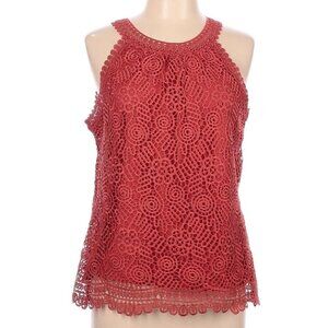 Adiva Rust Orange Sleeveless  Crochet Lace Halter Tank Top NWT